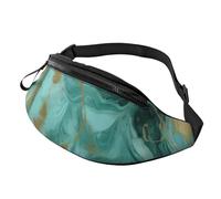 Sac banane bleu sarcelle et doré imprimé marbre avec trou pour écouteurs pour homme et femme - Sac banane de sport réglable pour l'extérieur, l'entraînement, la randonnée, Noir , Taille unique, Sac à