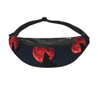 Sac banane Blood Moon Wolf pour voyage, course à pied, mains libres | Polyester résistant. Sangle réglable. Poche pour téléphone. Idéal pour les voyages.