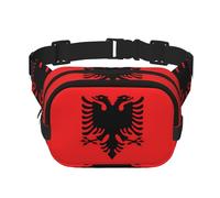 Sac banane carré à double couche avec drapeau albanais, sac à bandoulière/poitrine réglable, pour voyage, entraînement, course à pied, imprimé avec