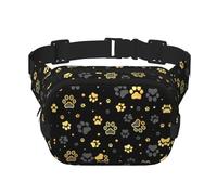Sac banane carré à double couche avec empreintes de pattes de chien pour course à pied, voyage, randonnée, Noir , Taille unique