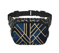 Sac banane carré à rayures géométriques abstraites double couche avec imprimé intégral, tissu sergé durable, sac banane multi-poches pour sports de plein air, voyage