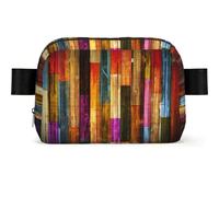 Sac banane carré coloré avec motif en bois peint avec impression, tissu sergé résistant à l'eau, sac de poitrine ou sac ceinture, sangle réglable 65-120 cm pour homme et femme