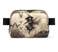Sac banane carré de sorcière d'Halloween avec impression, tissu sergé résistant à l'eau, sac de poitrine ou sac ceinture, sangle réglable 65-120 cm pour homme et femme
