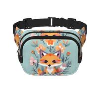 Sac banane carré double couche avec imprimé de fleurs et renard mignon pour homme et femme, noir, One Size