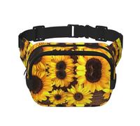 Sac banane carré double couche avec imprimé tournesol sur planche de bois, tissu sergé durable, sac banane multi-poches pour sports de plein air, voyage