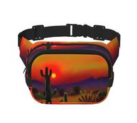 Sac banane carré double couche avec motif cactus coucher de soleil dans le désert, noir, One Size