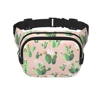 Sac banane carré double couche avec motif cactus - Mini ceinture réglable - Pour exercice, course à pied, voyage, randonnée, noir, One Size