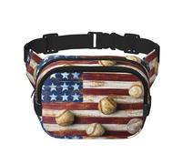 Sac banane carré double couche avec motif drapeau américain et baseball avec imprimé intégral, tissu sergé durable, sac banane multi-poches pour sports de plein air, voyage