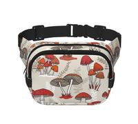 Sac banane carré double couche avec sangle réglable, motif champignons rouges, Noir , Taille unique