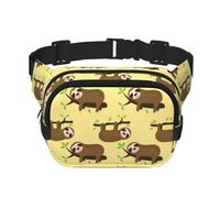 Sac banane carré double couche avec sangle réglable, motif paresseux sur citrons jaunes, Noir , Taille unique
