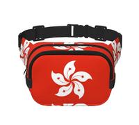 Sac banane carré double couche drapeau de Hong Kong avec bandoulière réglable Idéal pour les sports de plein air, noir, One Size