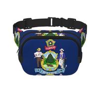 Sac banane carré double couche drapeau de l'État du Maine - Sac à bandoulière / sangle réglable au niveau de la poitrine - Pour voyage, entraînement, course à pied - Imprimé avec