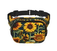 Sac banane carré double couche fleur sauvage tournesol mini ceinture réglable exercice course voyage randonnée, noir, One Size