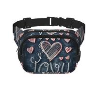 Sac banane carré double couche I Love You mots avec cœurs imprimés pour hommes et femmes, noir, One Size