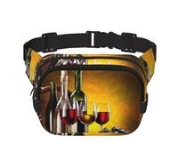 Sac banane carré double couche imprimé bouteilles de vin et boissons raisins pour hommes et femmes, noir, One Size