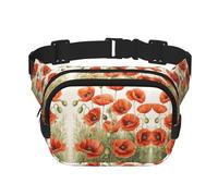 Sac banane carré double couche imprimé coquelicot polyvalent pour homme et femme pour un usage quotidien, noir, One Size