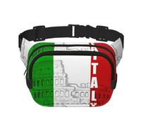 Sac banane carré double couche imprimé drapeau italien du Colisée romain Unisexe Accessoire d'entraînement de voyage Noir Taille unique, Noir, One Size