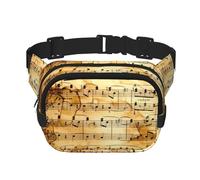 Sac banane carré double couche imprimé notes de musique pour homme et femme, noir, One Size
