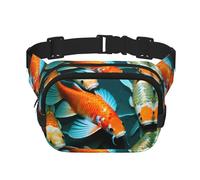 Sac banane carré double couche imprimé poisson koï japonais HD hommes et femmes sac banane d'entraînement bandoulière voyage, noir, One Size