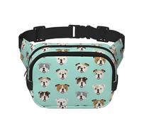 Sac banane carré double couche imprimé visages de bouledogue anglais pour hommes et femmes Sac banane de voyage, noir, One Size