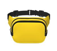 Sac banane carré double couche jaune bergamote avec impression intégrale, tissu sergé durable, sac banane multi-poches pour sports de plein air voyage