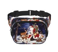 Sac banane carré double couche motif cerf de Noël avec impression intégrale, tissu sergé durable, sac banane multi-poches pour sports de plein air, voyage