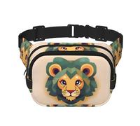 Sac banane carré double couche motif lion de dessin animé - Sac banane unisexe partout pour la course, les voyages, la randonnée, le fitness, noir, taille unique, Noir/blanc, One Size