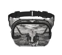 Sac banane carré double couche motif vache noire et blanche avec impression intégrale, tissu sergé durable, sac banane multi-poches pour sports de plein air voyage