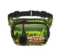 Sac banane carré double couche pour bouteille de vin avec bouchons en liège et raisin - Taille réglable - Pour exercice, course à pied, voyage, randonnée, noir, One Size