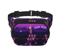 Sac banane carré double couche rose Paris avec impression intégrale, tissu sergé durable, sac banane multi-poches pour sports de plein air voyage