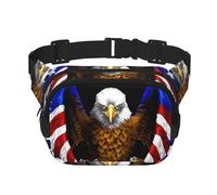 Sac banane carré double couche - Sac à bandoulière/sangle de poitrine réglable, pour voyage, entraînement, course à pied, imprimé drapeau américain patriotique aigle