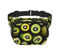 Sac banane carré double couche - Sac à bandoulière/sangle de poitrine réglable, pour voyage, entraînement, course à pied, imprimé kiwi vert