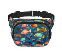 Sac banane carré double couche - Sac à bandoulière/sangle de poitrine réglable, pour voyage, entraînement, course à pied, motif poissons sous-marins, noir, taille unique
