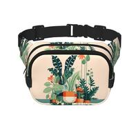 Sac banane carré double couche - Sac à bandoulière/sangle de poitrine réglable, pour voyage, entraînement, course à pied, petite plante verte