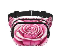 Sac banane carré double couche - Sac à bandoulière/sangle de poitrine réglable, pour voyage, entraînement, course à pied, imprimé belles roses roses