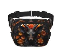 Sac banane carré double couche - Sac à bandoulière/sangle de poitrine réglable, pour voyage, entraînement, course à pied, imprimé antilope noire avec fleurs