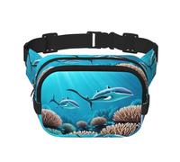 Sac banane carré double couche - Sac à bandoulière/sangle de poitrine réglable, pour voyage, entraînement, course à pied, imprimé baleines profondes, noir, taille unique