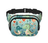 Sac banane carré double couche - Sac à bandoulière/sangle de poitrine réglable, pour voyage, entraînement, course à pied, imprimé joli petit dinosaure, noir, taille unique