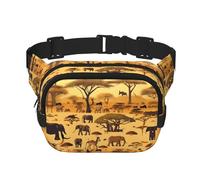 Sac banane carré double couche - Sac à bandoulière/sangle de poitrine réglable, pour voyage, entraînement, course à pied, imprimé animaux de prairie africaine