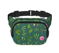 Sac banane carré double couche - Sac à bandoulière/sangle de poitrine réglable, pour voyage, entraînement, course à pied, imprimé fleurs et plantes