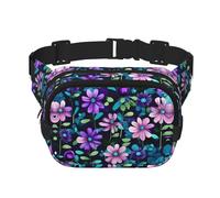 Sac banane carré double couche - Sac à bandoulière/sangle de poitrine réglable, pour voyage, entraînement, course à pied, imprimé camélia violet, noir, taille unique