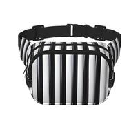 Sac banane carré double couche - Sac à bandoulière/sangle de poitrine réglable, pour voyage, entraînement, course à pied, imprimé rayures noires et blanches, noir, taille unique