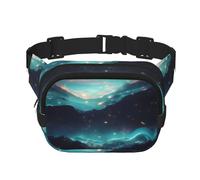 Sac banane carré double couche - Sac à bandoulière/sangle de poitrine réglable, pour voyage, entraînement, course à pied, impression science-fiction étoiles