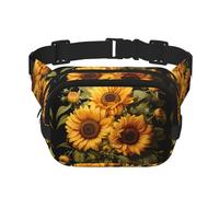 Sac banane carré double couche - Sac à bandoulière/sangle de poitrine réglable, pour voyage, entraînement, course à pied, imprimé tournesol jaune