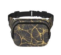 Sac banane carré double couche - Sac à bandoulière/sangle de poitrine réglable, pour voyage, entraînement, course à pied, imprimé feuille d'or