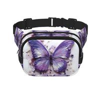 Sac banane carré double couche - Sac à bandoulière/sangle de poitrine réglable, pour voyage, entraînement, course à pied, imprimé peinture à l'huile violet, papillon, noir, taille unique
