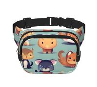 Sac banane carré double couche - Sac à bandoulière/sangle de poitrine réglable, pour voyage, entraînement, course à pied, imprimé petits animaux mignons