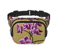 Sac banane carré double couche - Sac à bandoulière/sangle de poitrine réglable, pour voyage, entraînement, course à pied, imprimé belles orchidées, noir, taille unique