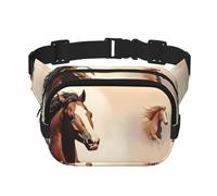 Sac banane carré double couche - Sac à bandoulière/sangle de poitrine réglable, pour voyage, entraînement, course à pied, imprimé cheval marron, noir, taille unique