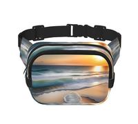 Sac banane carré double couche Sunset Over the Waves - Sac banane unisexe partout pour la course, les voyages, la randonnée, le fitness, noir, taille unique, Noir/blanc, One Size